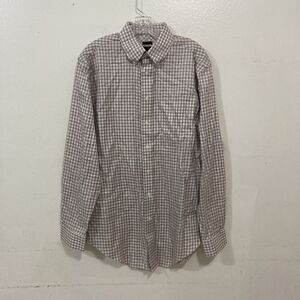 JOS A. BANK RESERVE white tan gray plaid egyptian cotton button down shirt 16-35